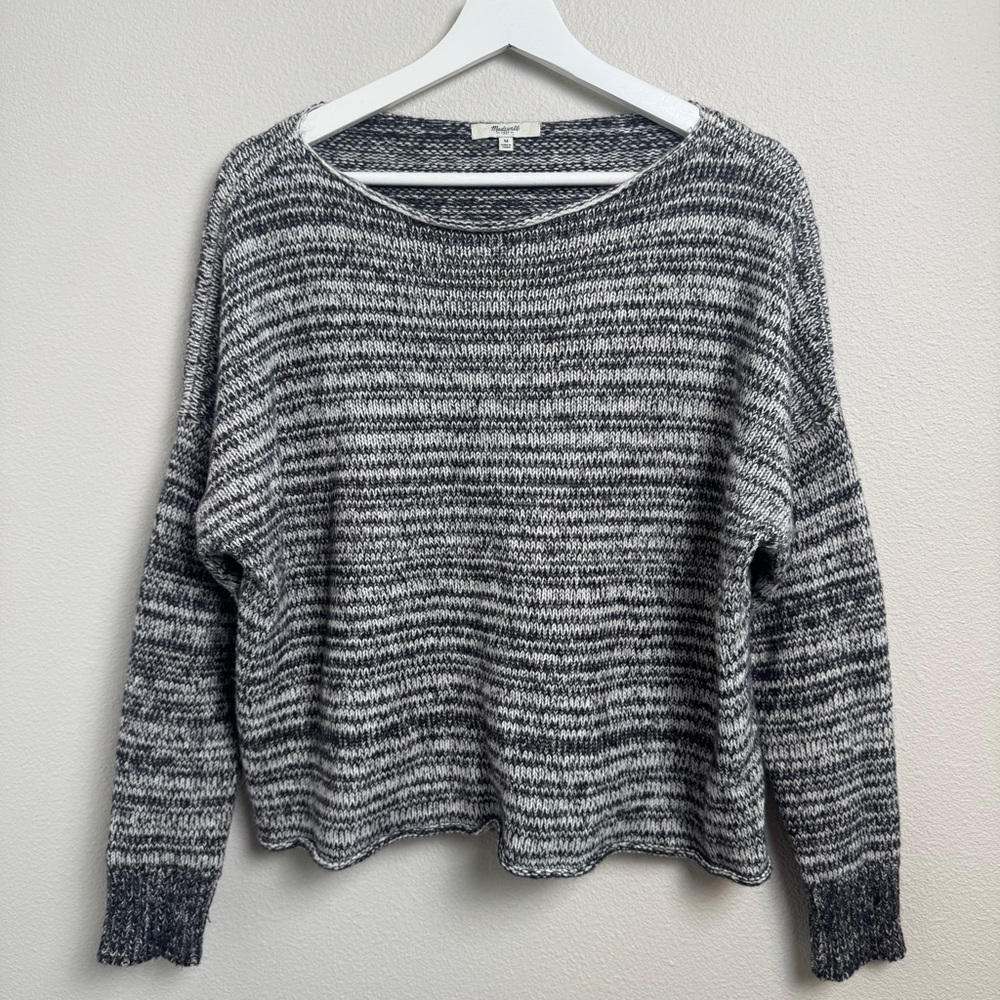 Madewell Threadmix Wool Marled Black Gray Boatneck Sweater Size Medium